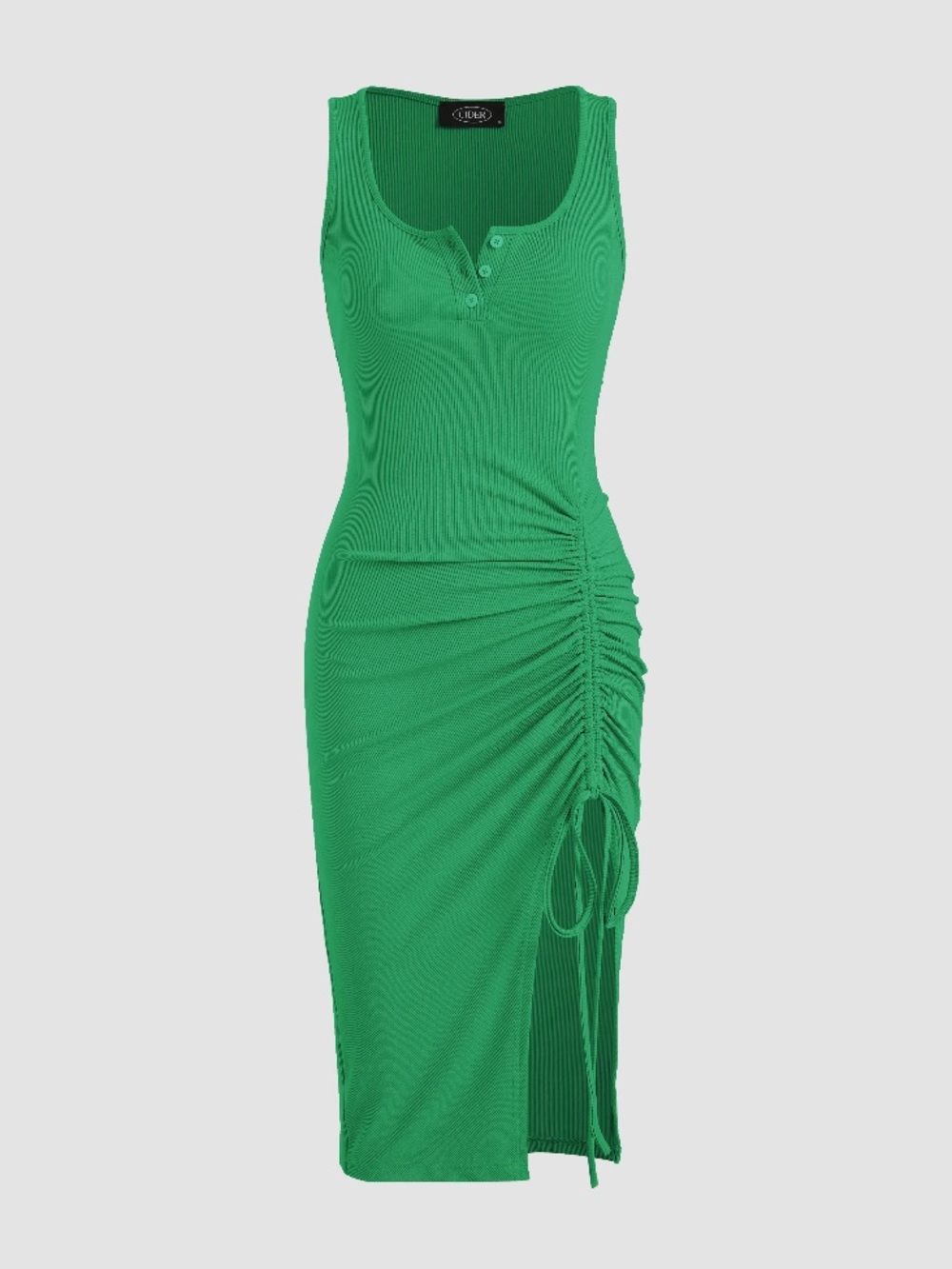 NWOT CIDER green ribbed sleeveless henley drawstring ruched midi dress sz XL new